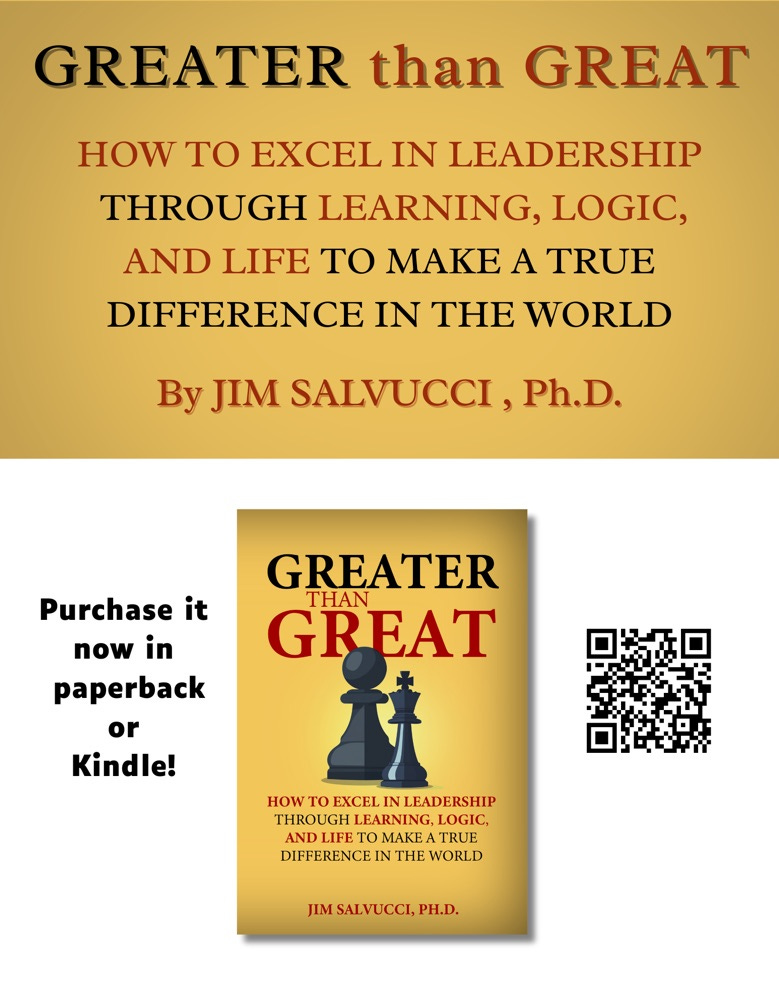 Flyer for Greater than Great announcing that it is available in paperback and Kindle and including a QR code to order it from Amazon.