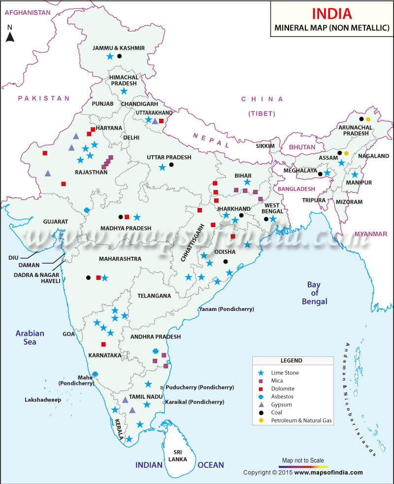 Mica Reserves in India - non metallic minerals in India UPSC map