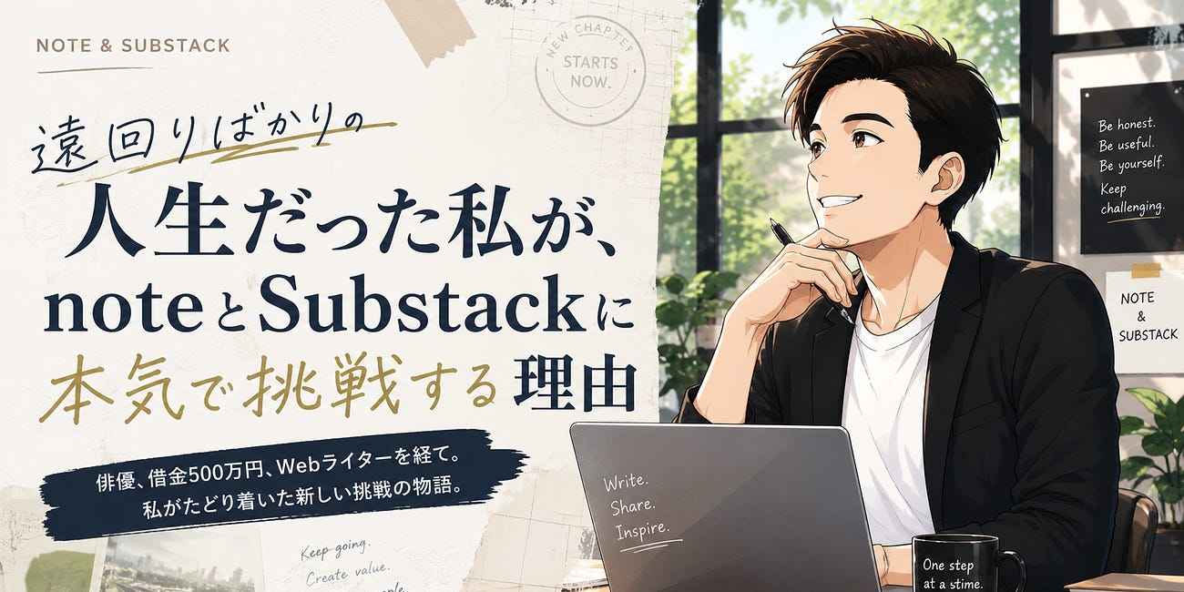 俳優、借金500万円、Webライターを経て。私がnoteとSubstackにたどり着いた話