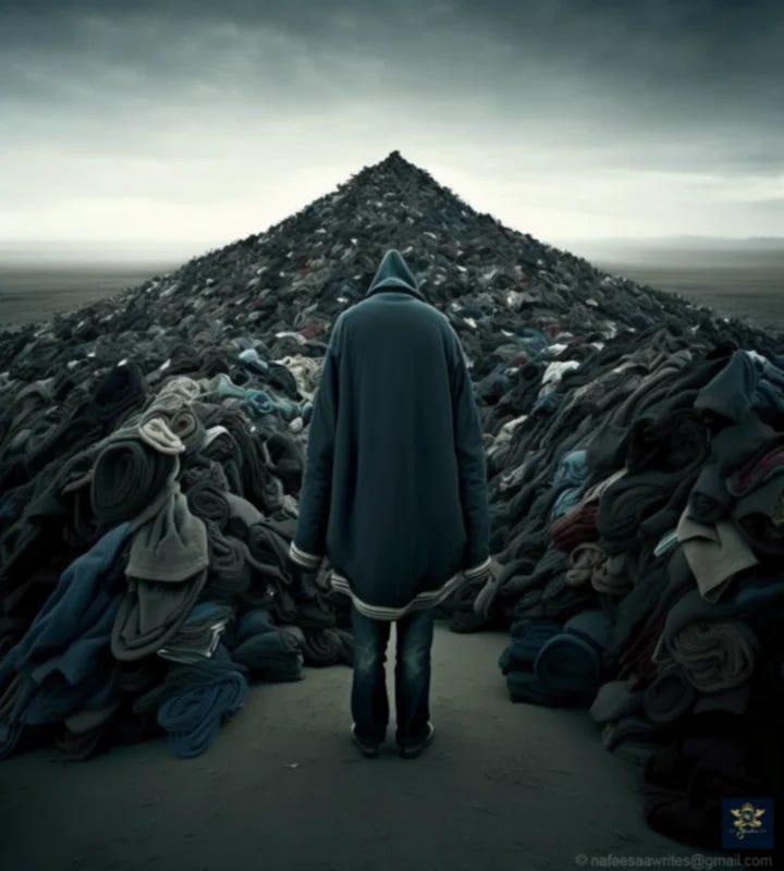 © Endless piles of discarded clothing in the landfills highlighting the environmental toll of fast fashion and the need for more sustainable practices