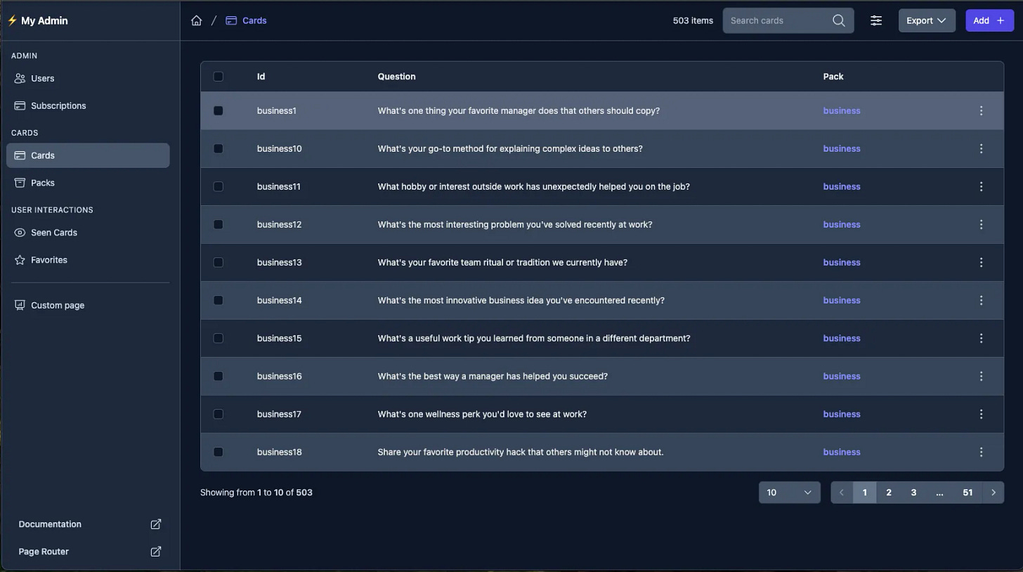Managing cards with Next Admin