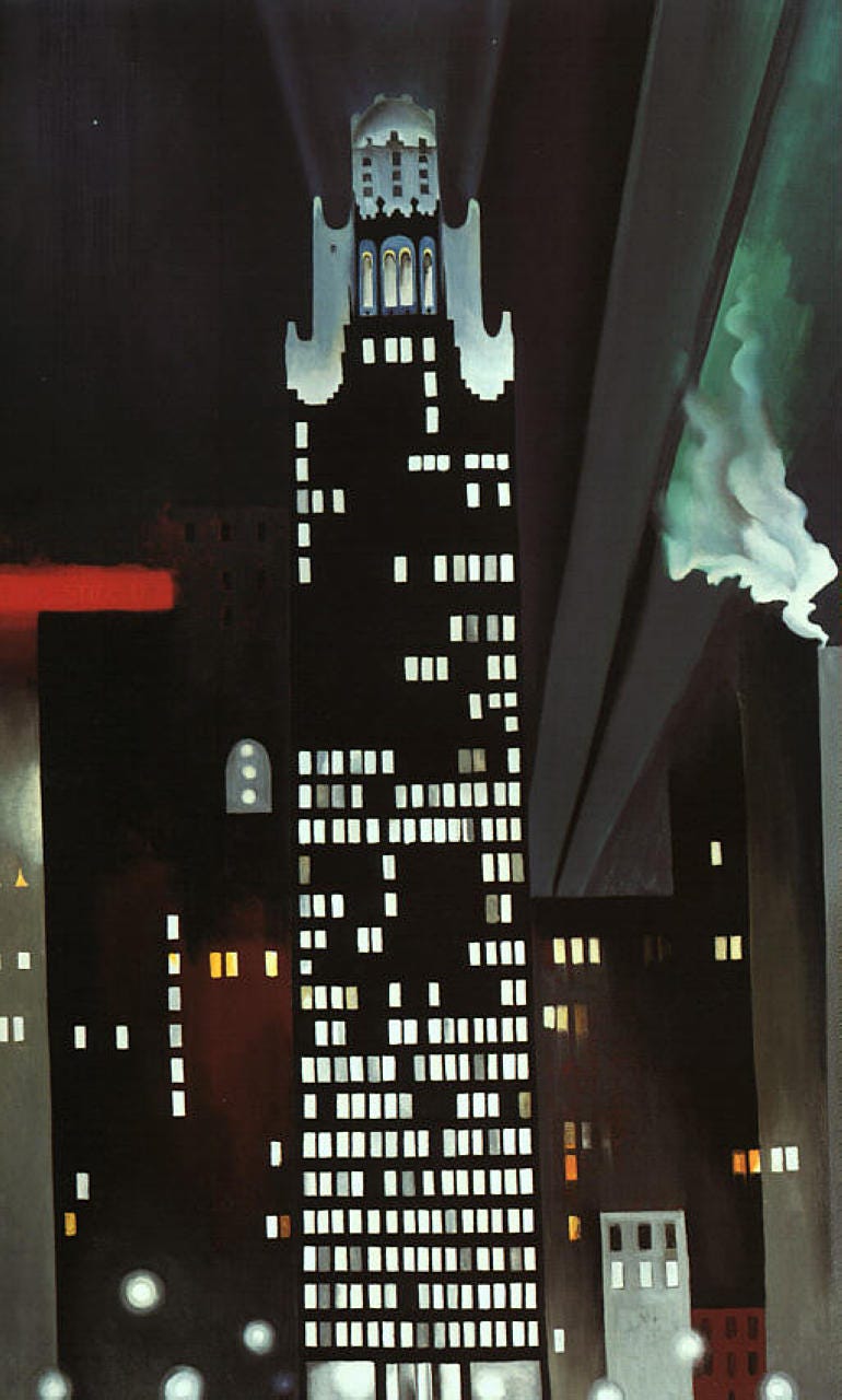 Georgia O'Keeffe, Radiator Building, Night, New York, 1927. Co-owned by Fisk University and the Crystal Bridges Museum of American Art.