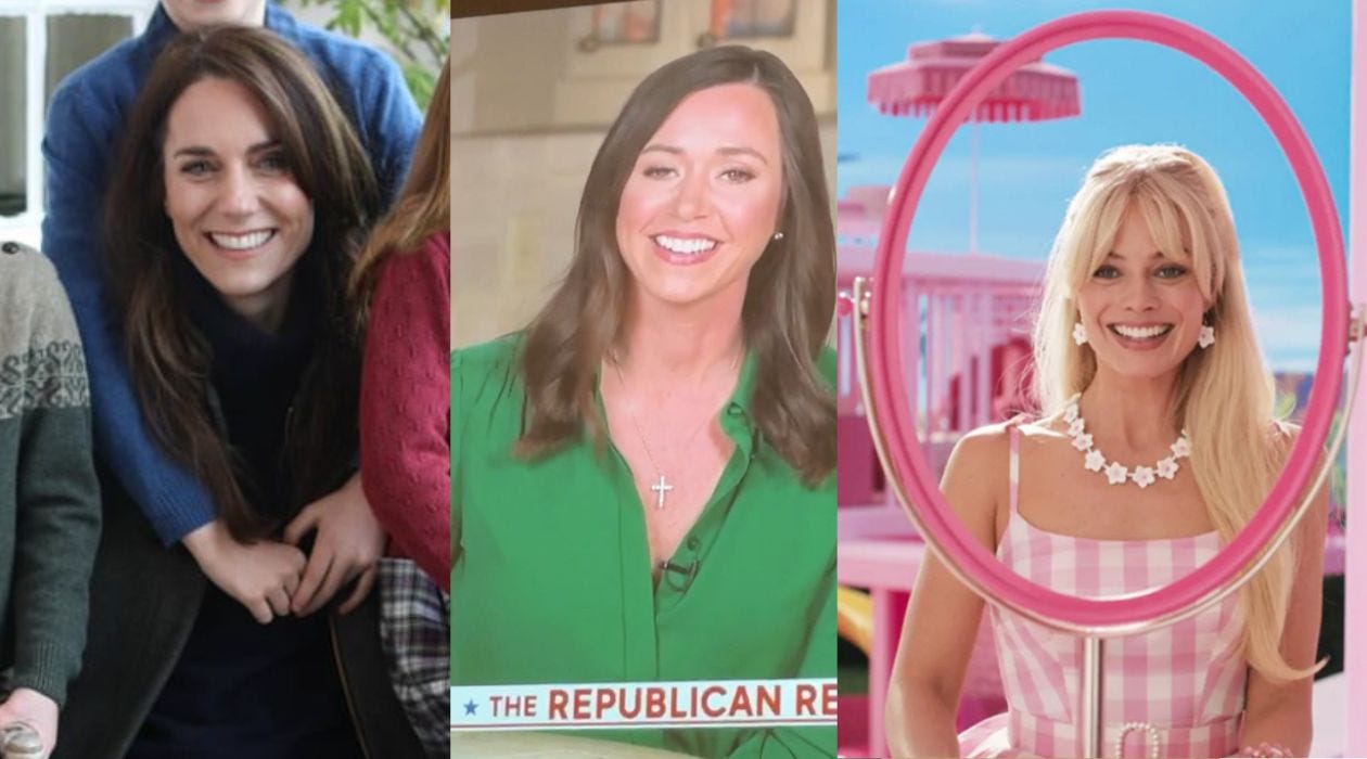 Ill-behaved women L to R, Kate Middleton, Katie Britt, Barbie
