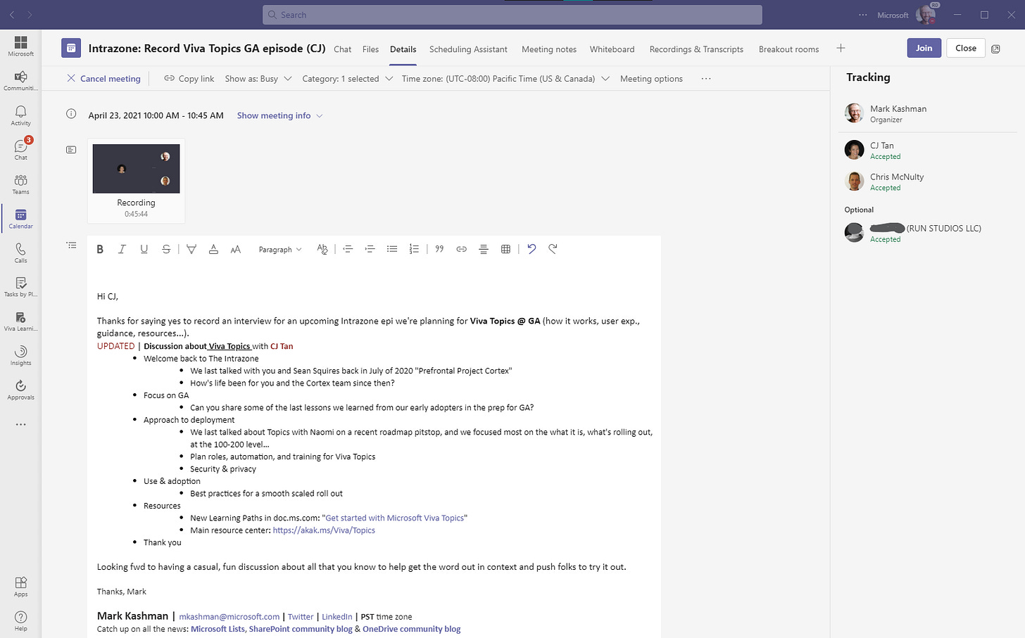 Creating a meeting in Teams is easy, especially getting great use of the Scheduling Assistant to find time where everyone is available. Creating a meeting in Teams is easy, especially getting great use of the Scheduling Assistant to find time where everyone is available.