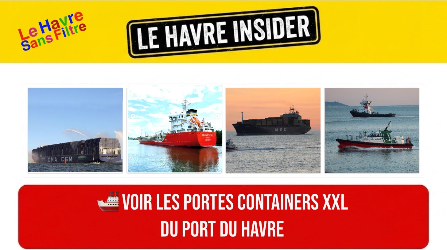 Une de la page Voir les Porte-Conteneurs géants du Port du Havre avec le Notre Dame de la CGMCMA, un chimiquier, un porte container MSC et une pilotine et un remorqueeur du Havre Une de la page Voir les Porte-Conteneurs géants du Port du Havre avec le Notre Dame de la CGMCMA, un chimiquier, un porte container MSC et une pilotine et un remorqueeur du Havre