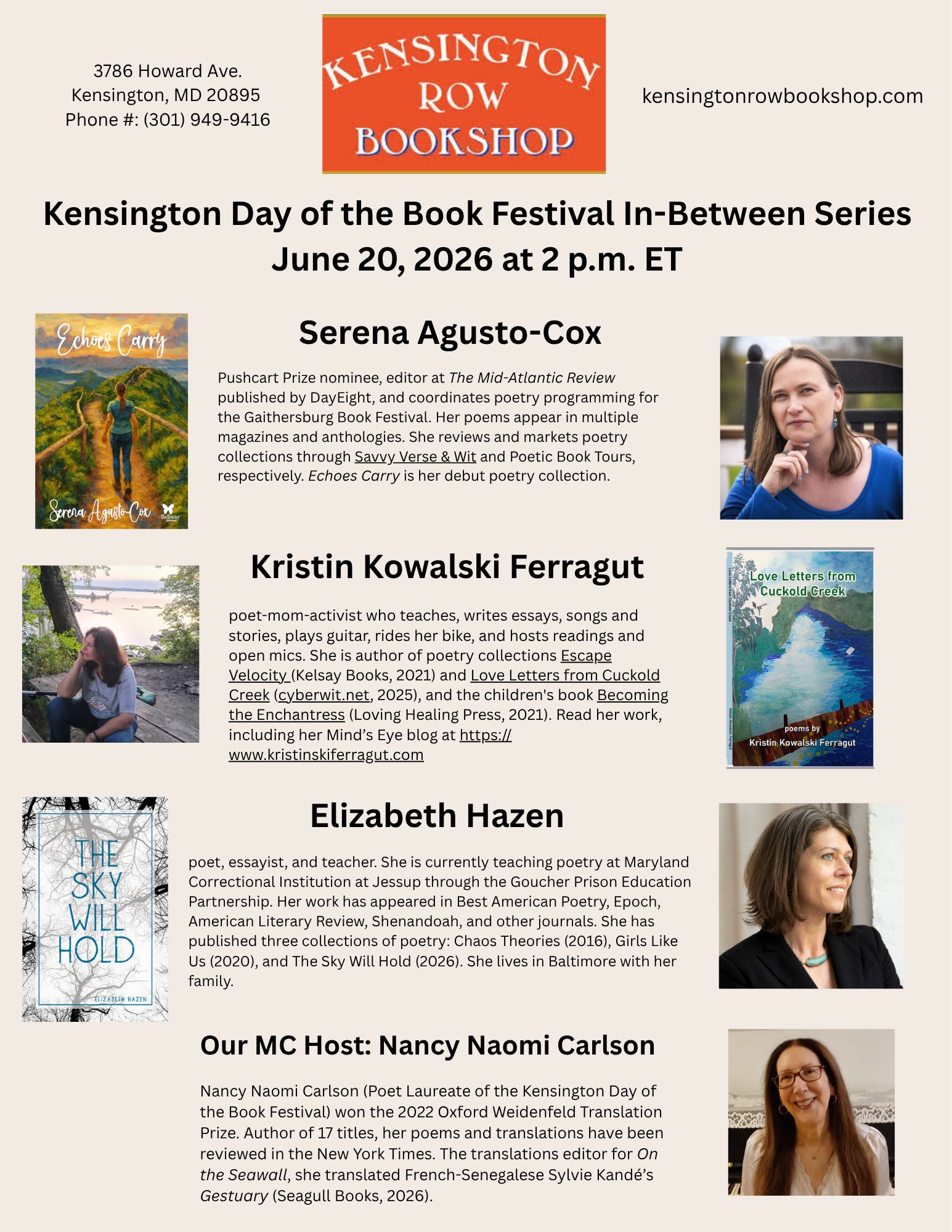Upcoming Reading: Kensington Row Bookshop with Open Mic