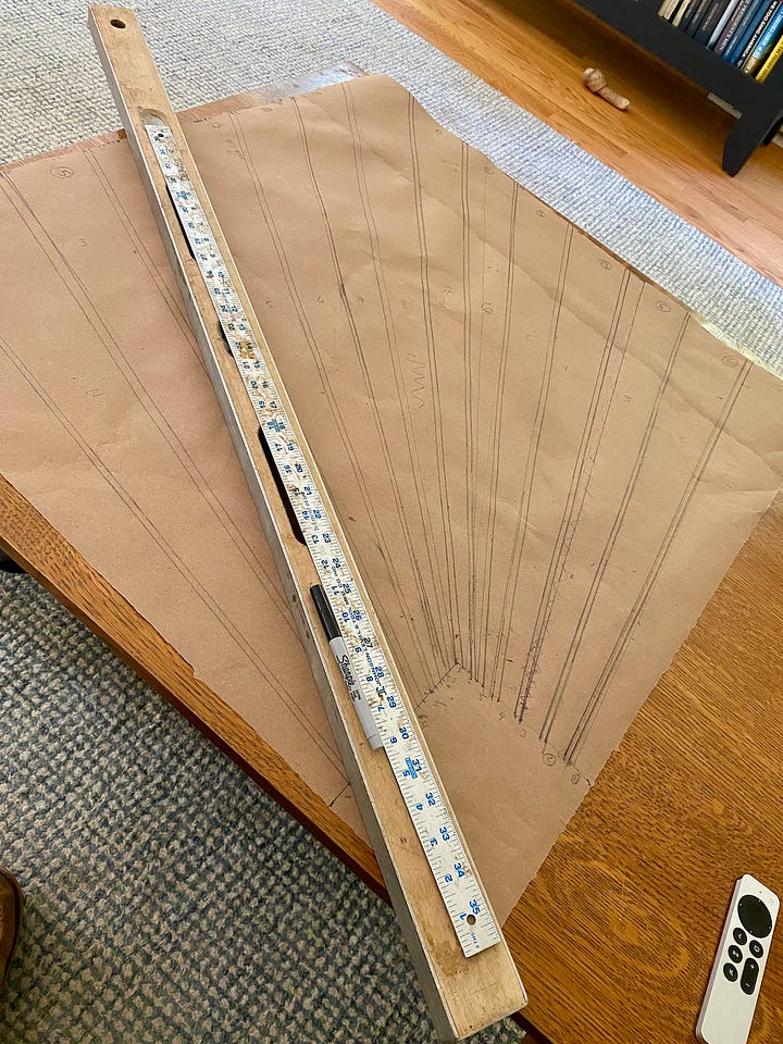 Lumber cut into a fan for decking corners.