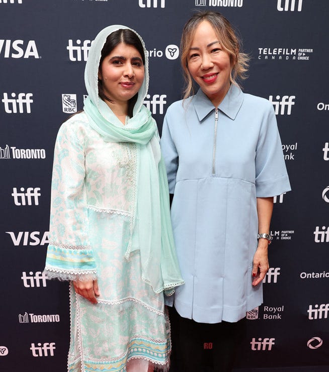 Malala Yousafzai and Sue Kim attend the Apple Original Films’ premiere of “The Last of the Sea Women” at TIFF Lightbox at the 2024 Toronto International Film Festival. “The Last of the Sea Women” premieres globally on Apple TV+ on October 11, 2024.