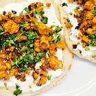 Crispy Harissa Tofu Flatbreads With Kebab House Garlic Yoghurt
