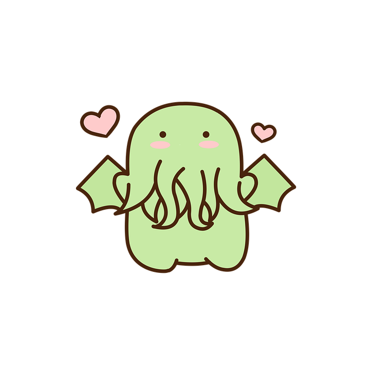 a cute baby cthulhu cartoon with a love heart