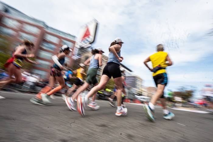 Runners participate in the Boston Marathon.