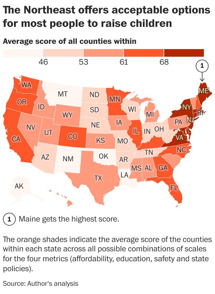 Opinion | Best places to raise a child in America on four metrics - Washington  Post