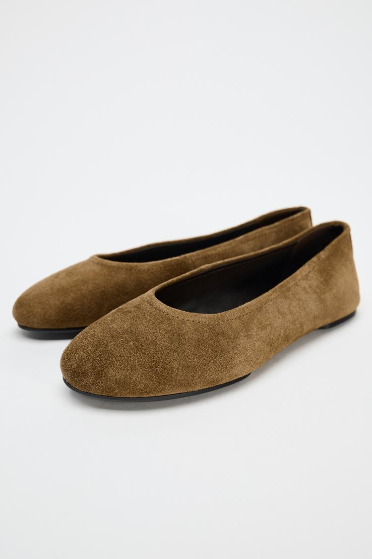 Zara SUEDE BALLET FLATS - Brown - Image 3