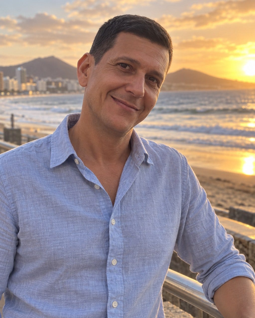 Iván Artiles en el paseo de Las Canteras, en Gran Canaria, al atardecer