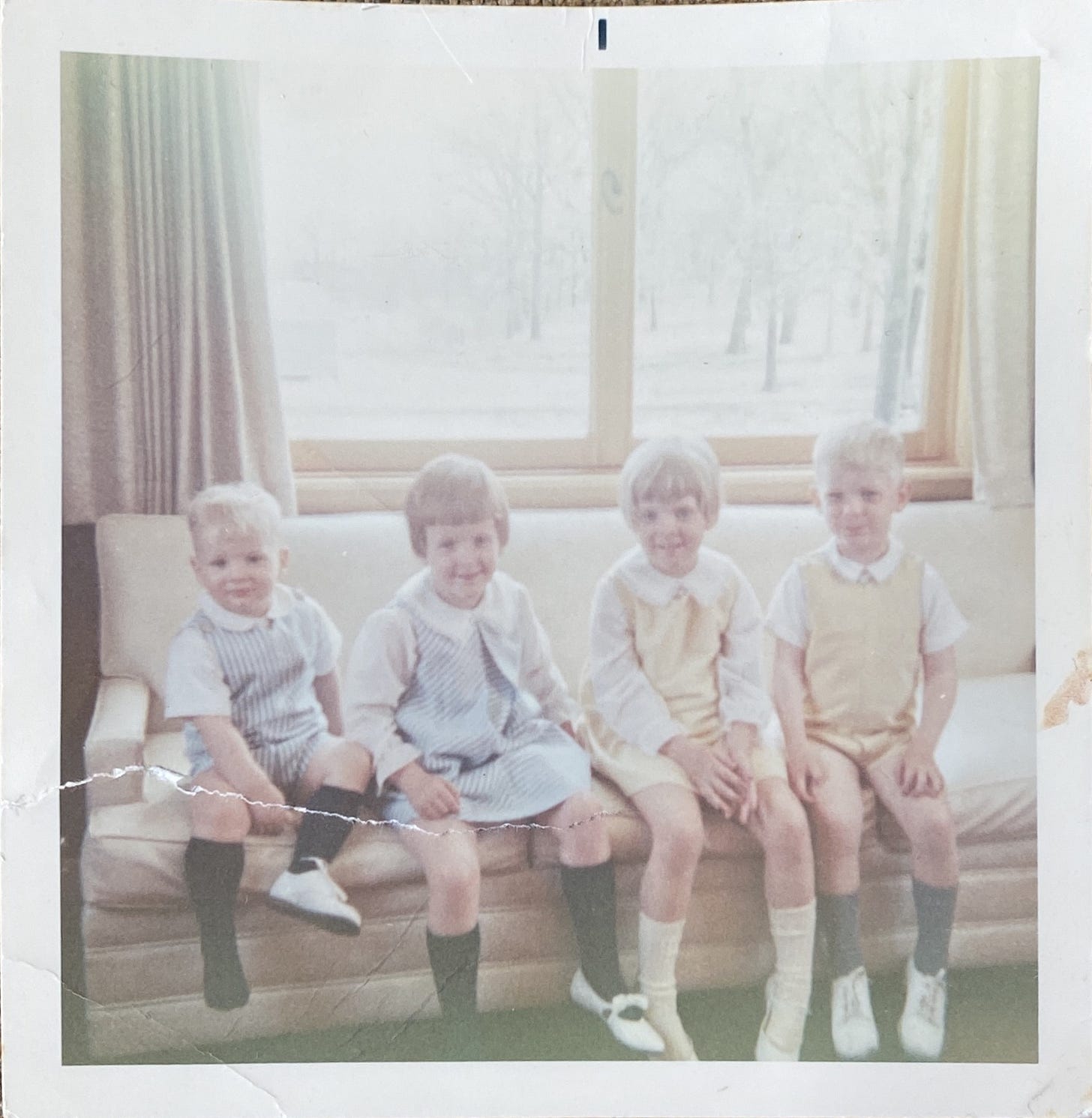Author as a child with her brother and two cousins in matching Easter outfits.