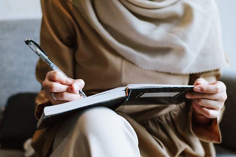 Different images of people writing or typing on a laptop or typewriter.