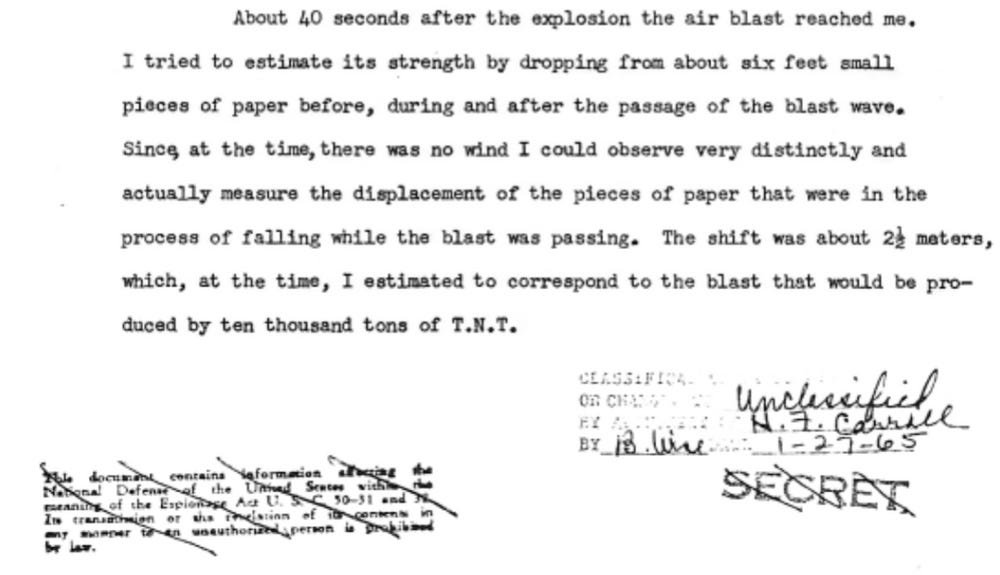 Fermi writing about his estimation procedure