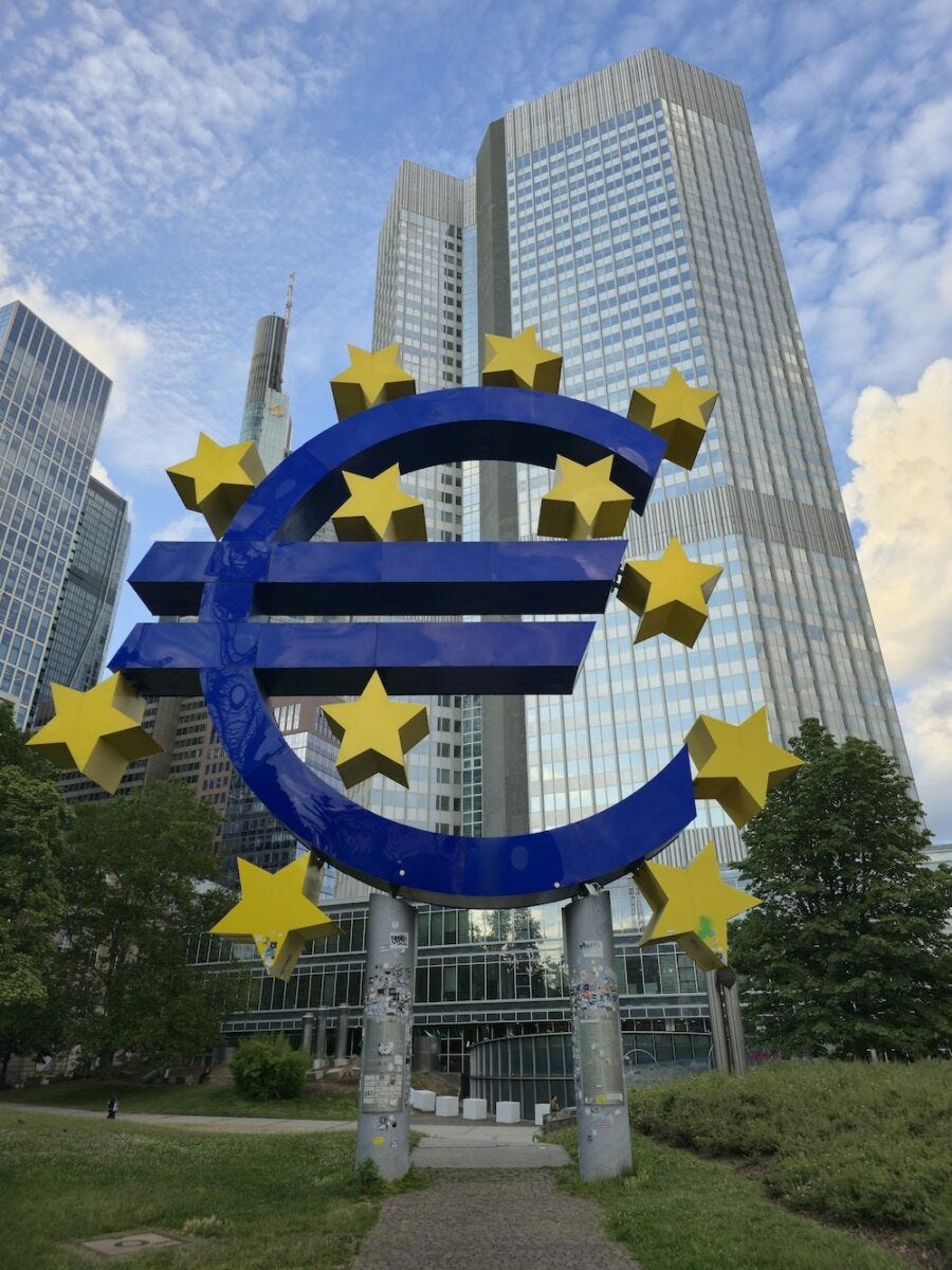 Euro Symbol with Frankfurt Skyscrapers Background