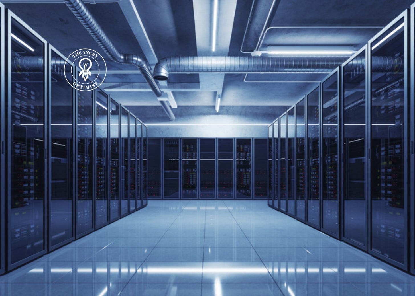 A server room with rows of server racks on both sides A server room with rows of server racks on both sides