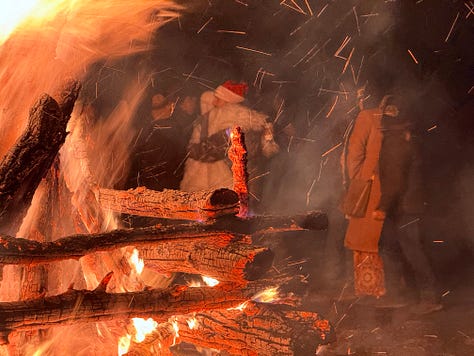 bonfire at the park in the snow