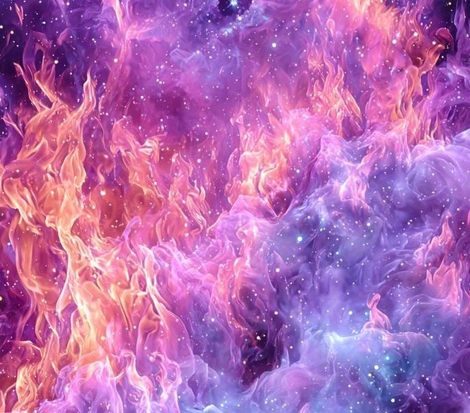 This may contain: an image of the inside of a space filled with stars and clouds, as if it were in fire or ice