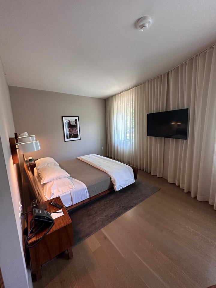 Assorted photos of The Roundhouse and a guest room there.