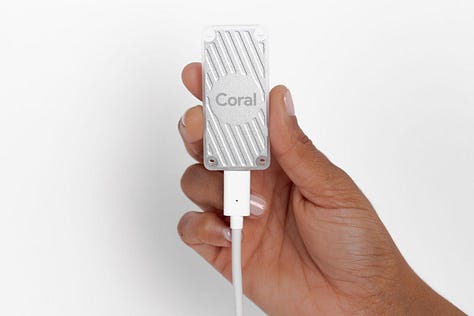 Images of the Jetson Nano, the Raspberry Pi 4 and the Coral TPU.