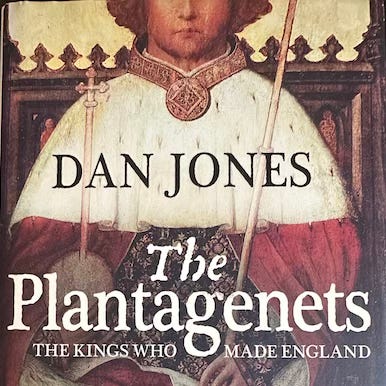 Cover of Dan Jones's book, The Plantagenets, featuring the coronation picture of Richard II.