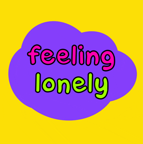 A purple cloud floats on a yellow background. The cloud contains the worlds feeling lonely. A purple cloud floats on a yellow background. The cloud contains the worlds feeling lonely.