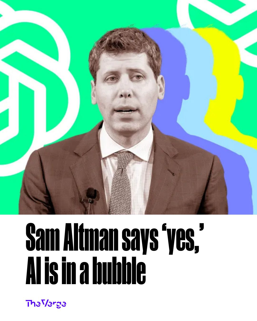 Potrebbe essere un contenuto grafico raffigurante 1 persona e il seguente testo "ក Sam Altman says 'yes, Alisinabubble 73\/ar33"