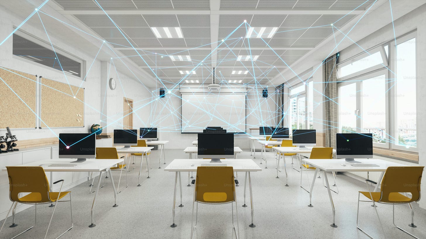 Empty modern classroom with connections. Empty modern classroom with connections.