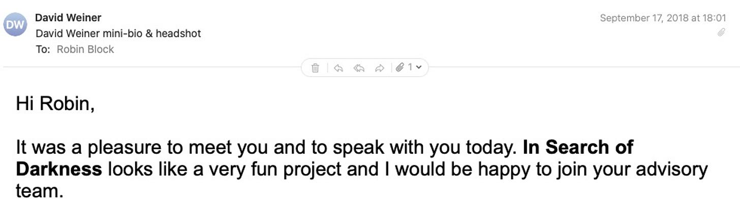 David Weiner’s email to me, 17 September 2018.