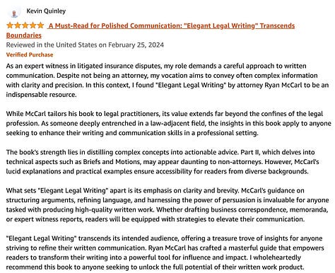 More social media posts and notes about Ryan McCarl's Elegant Legal Writing