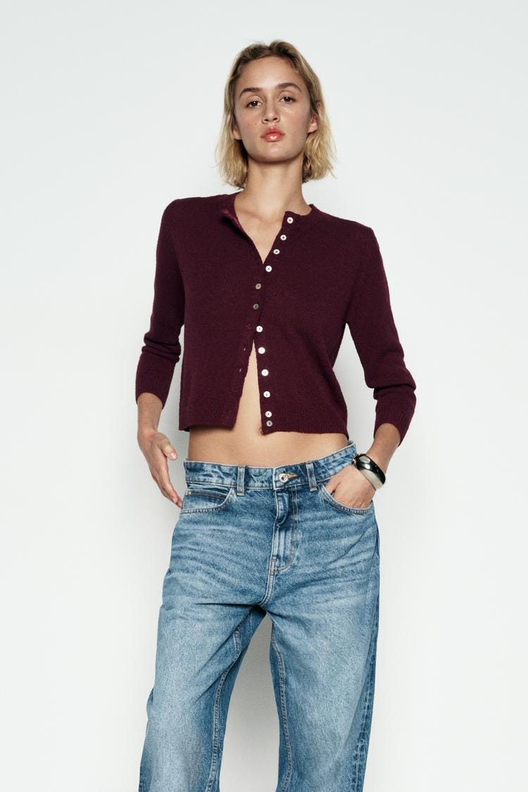 Zara SMOOTH KNIT CARDIGAN - Eggplant - Image 1