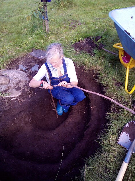 Stages of pond digging and filling with water