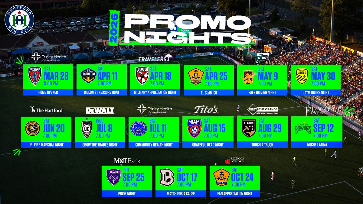 2026 Promotional Schedule - Hartford Athletic