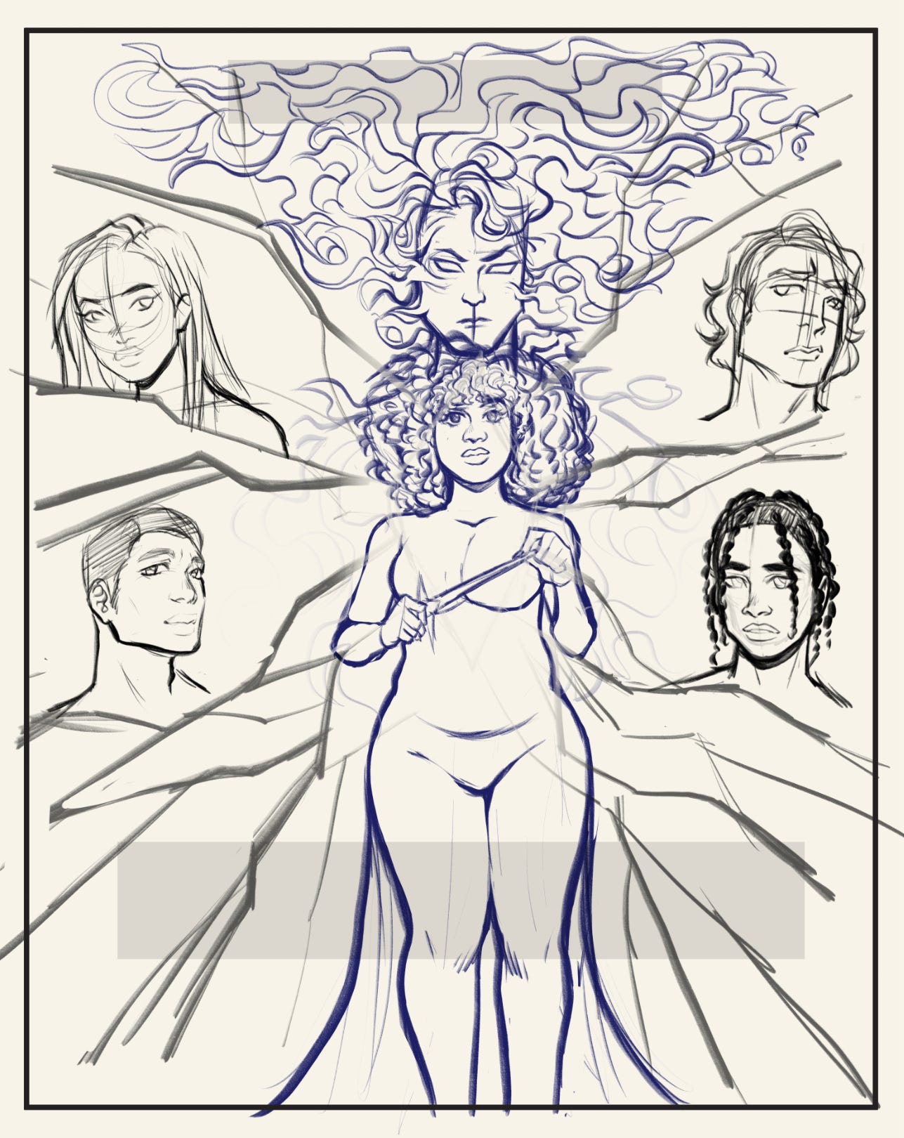 Updated version of the cover excluding the characters of Eva and Theo from the bottom corners to make room for the title and the supplemental cover elements.