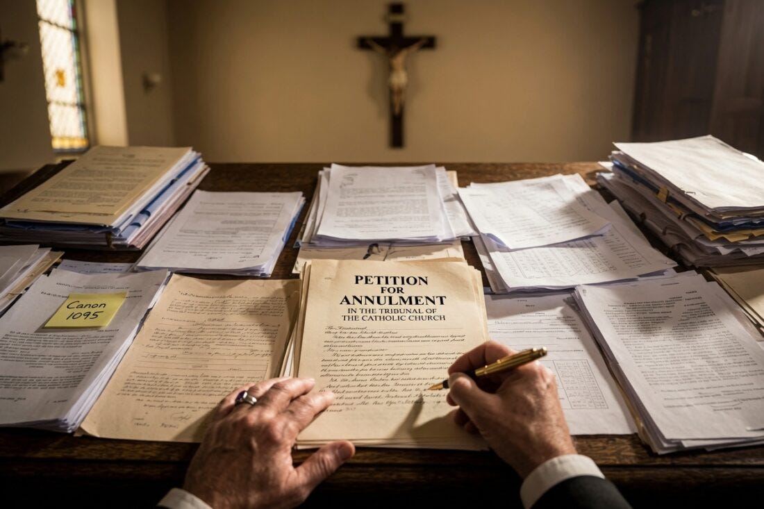 A desk with annulment papers on it. A desk with annulment papers on it.