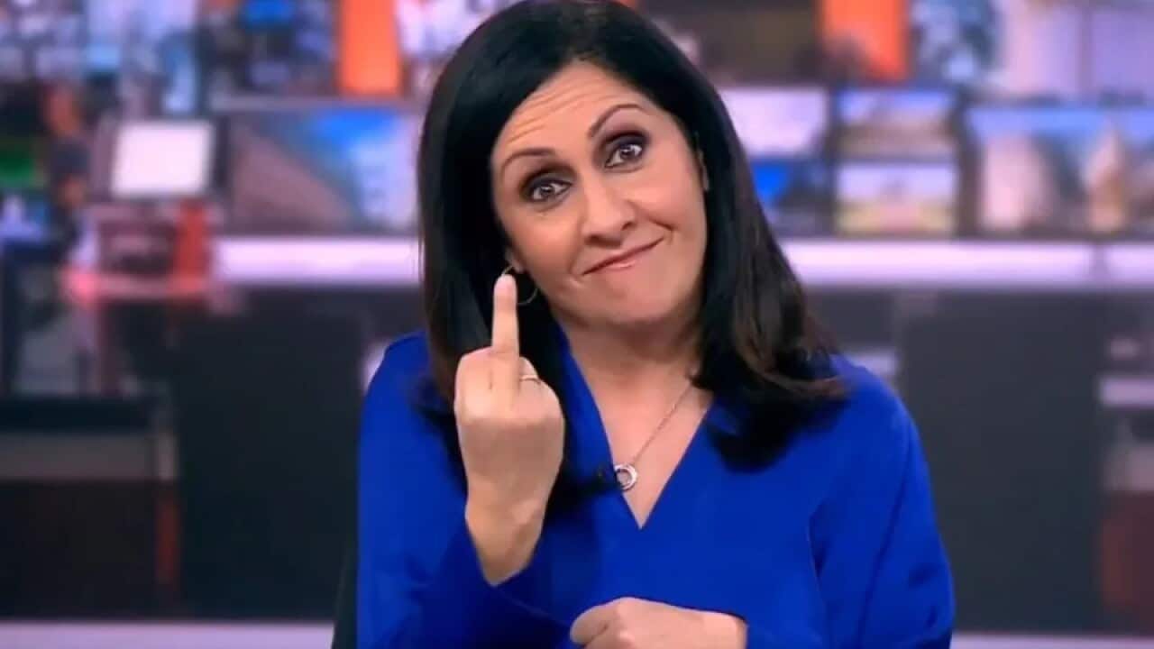 BBC presenter apologises for giving the middle finger: 'A silly joke' | SBS  News