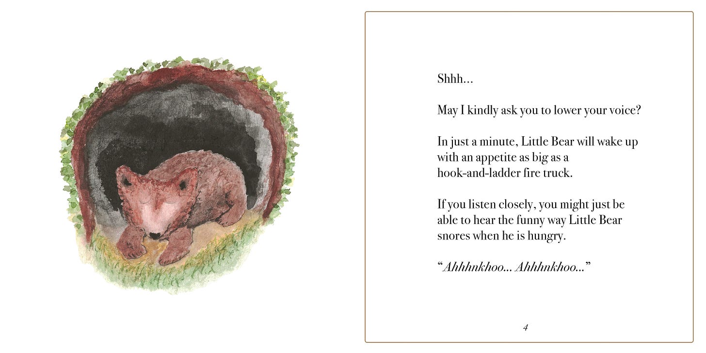 Pages 3 and 4 of A Breakfast for Little Bear by Charlie Shifflett