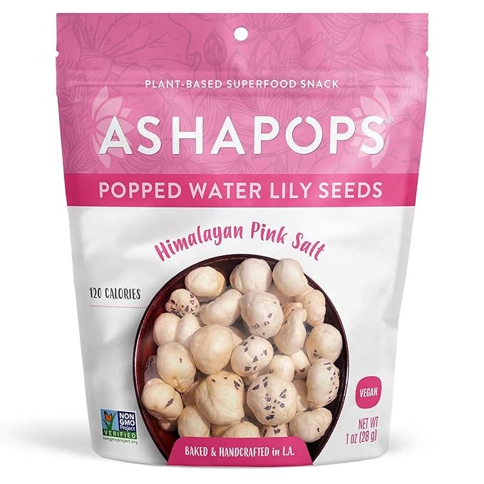 AshaPops Himalayan Pink Salt Flavored Popped Water Lily Seeds, 1 oz (Pack of 1) - Gluten-Free, Vegan, Paleo, Nut-Free, Corn-Free, Soy-Free, Non-GMO, Delicious Plant-Based Crunchy Snack AshaPops Himalayan Pink Salt Flavored Popped Water Lily Seeds, 1 oz (Pack of 1) - Gluten-Free, Vegan, Paleo, Nut-Free, Corn-Free, Soy-Free, Non-GMO, Delicious Plant-Based Crunchy Snack