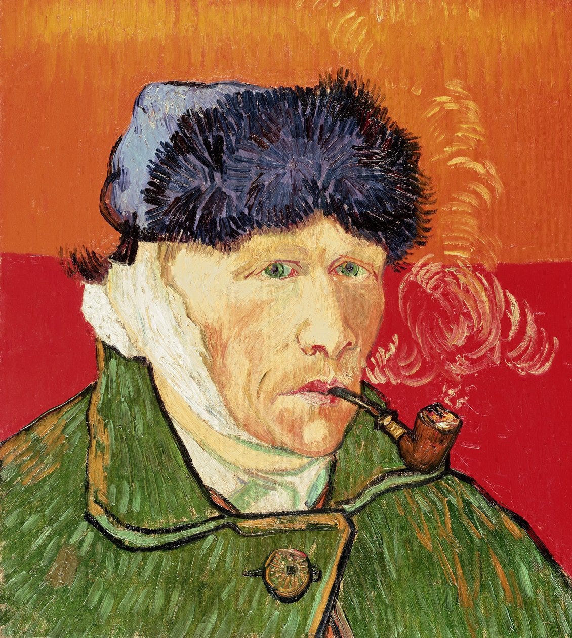 Autorretrato com orelha enfaixada e cachimbo, 1889.
