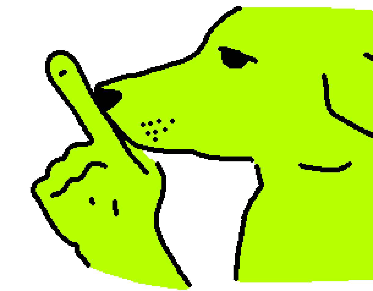 Cachorro verde fazendo gesto de silêncio com mão humana realista.