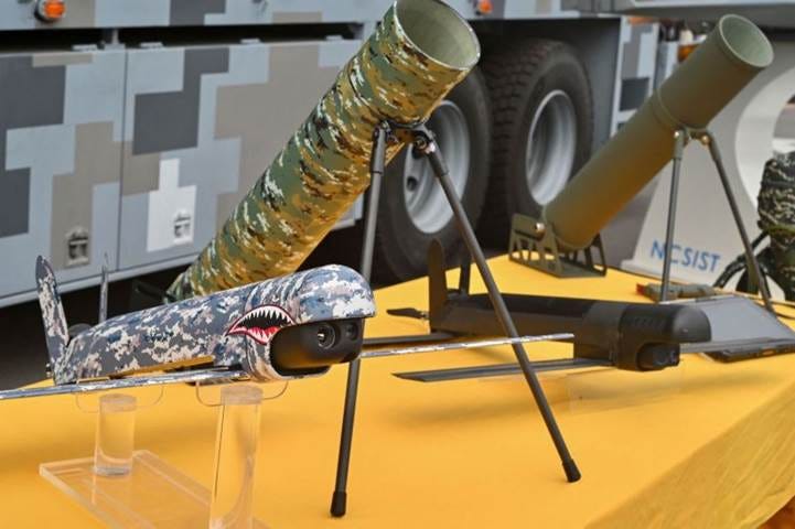 A locally produced drone is seen on display during a media tour at the National Chung-Shan Institute of Science and Technology in Taiwan.