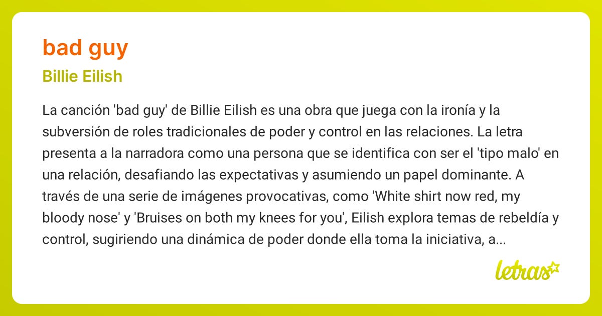 Significado de la canción BAD GUY (Billie Eilish) - LETRAS.COM