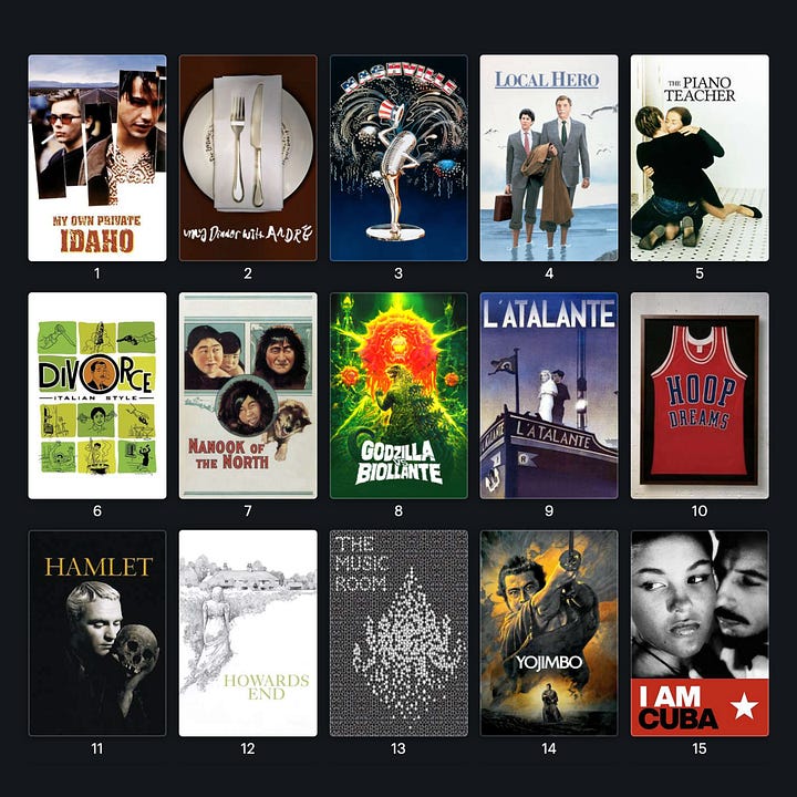 Movie poster thumbnails of Criterion Challenge picks. 