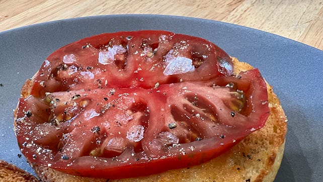 heirloom tomato with Blackthorn salt flakes