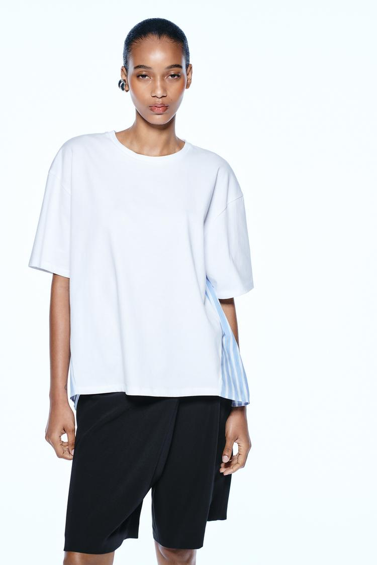 COMBINED POPLIN T-SHIRT - Blue/White by Zara - Image 1
