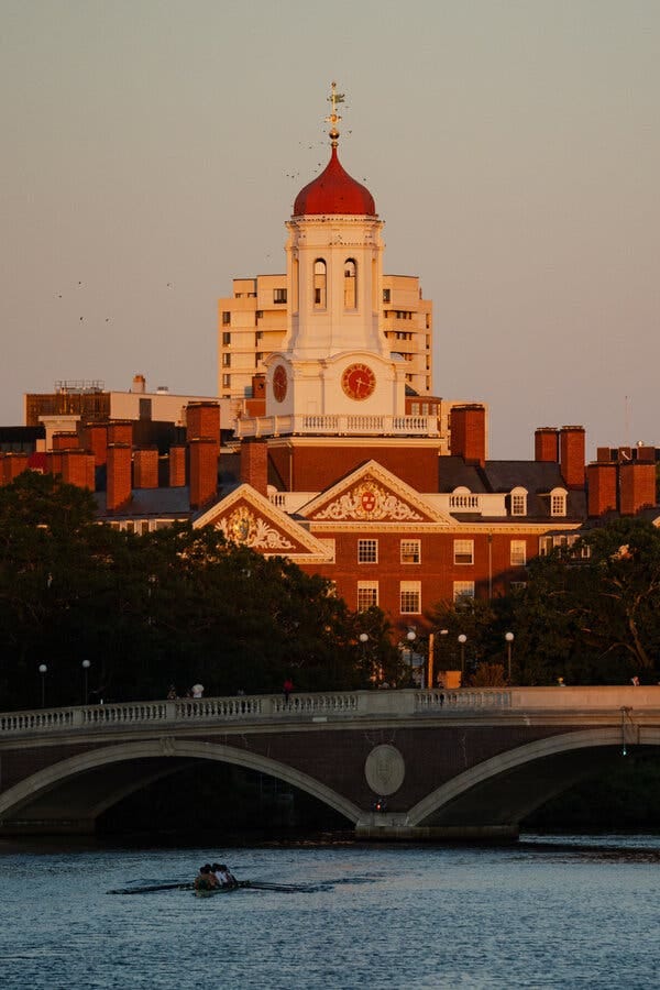 The Dunster House dormitory at sunset at Harvard University.