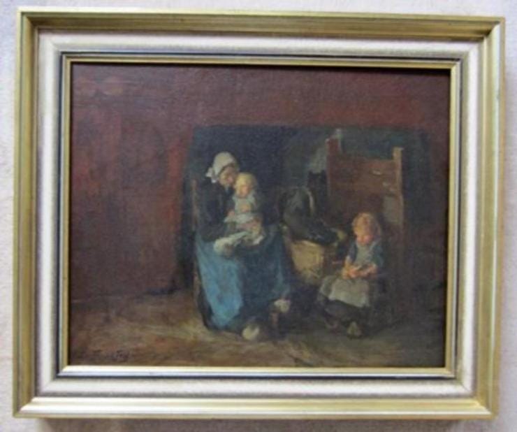 'Interieur met kinderen' - Olieverf op doek: Eduard Frankfort